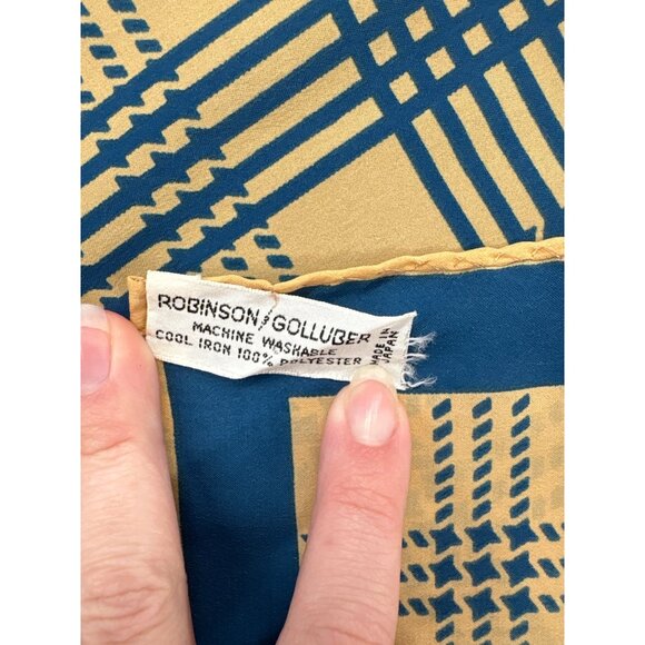 Vintage Robinson/Gollliuber Blue & Tan Plaid Silk Pocket Square Classic Accessor - Picture 4 of 4